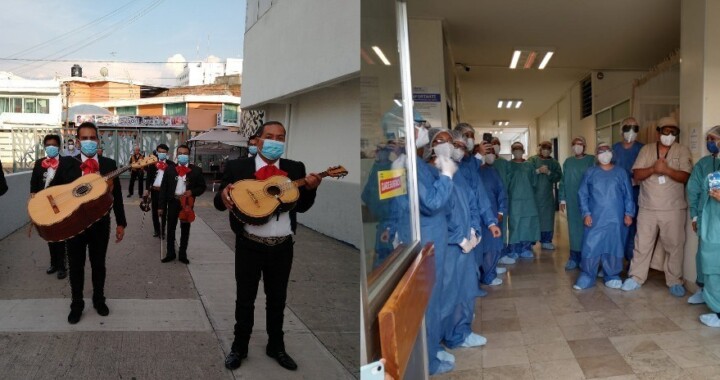 Mariachis realizan presentación musical para el ISSSTEP