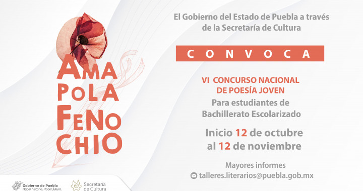 Invita Cultura al VI Concurso Nacional de Poesía Joven “Amapola Fenochio”