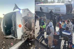 Vuelca autobús con peregrinos en la México-Puebla; reportan 3 muertos y 20 lesionados