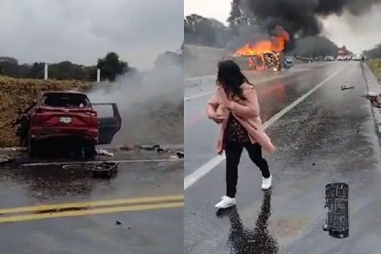Se registra accidente e incendio en la autopista Amozoc-Perote; hay cinco fallecidos